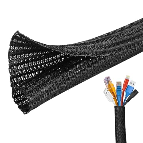 Image of Josnown Cable Tidy Sleeve, 6m Cable Management Tube for PC/TV, Diameter 12-20mm, Self Adhesive Protector Wire Tidy Organiser for Home, Office - Black