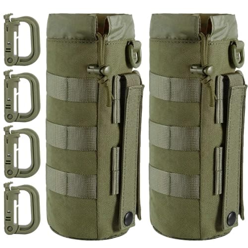 Image of MUCHER 2 Pack Tactical Water Bottle Pouch Molle Bottle Holder Military Bottle Bag Bottle Container Carrier with 4 Hooks for Outdoor Hiking Hunting Camping Training (Green)
