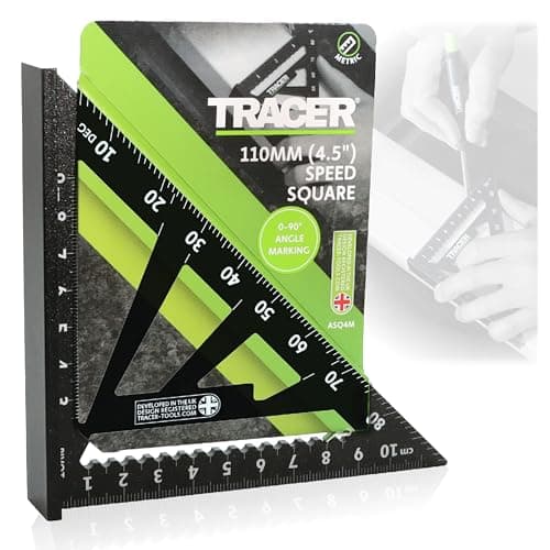 Image of TRACER Speed Square 110mm (4.5 Inch). Rafters Square with Metric and Hip & Valley Scales. Roofing and Carpentry Marking Tool