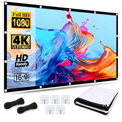 Image of CEYOME 120 Inch Outdoor Projector Screen with Milk Silk Fabric, 2.5cm Black Border, Hooks & Rope, Foldable Portable Projector Screen for Home Cinema, Garden, Camping & Office