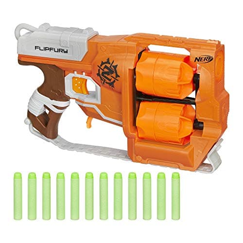 Image of NERF Zombie Strike FlipFury Blaster - 2 Flipping 6-Dart Drums - Fire 6 Darts, Flip, Fire 6 More - 12 Nerf Zombie Strike Elite Darts (Amazon Exclusive)