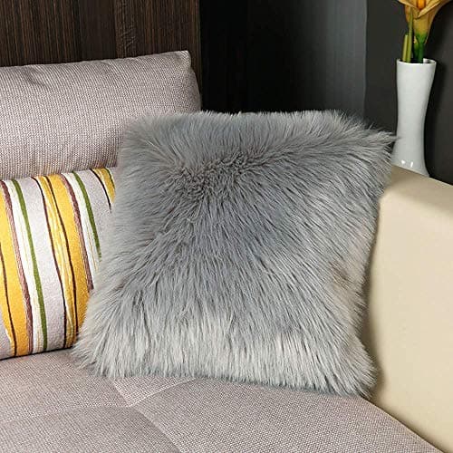 Image of YIHAIC Faux Fur Cushion Covers,Fluffy Soft Pillow Cases,Plush Throw Pillow Cover For Sofa Bedroom Car holiday decorative, wedding, home decorative, office 45 x 45cm(Grey)