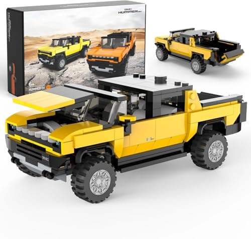 Image of CMJ RC Cars 1:30 Hummer EV Building Set - 431-Piece Licensed Electric Truck Model Kit, Collectible Construction Toy for Kids & Adults (Yellow)