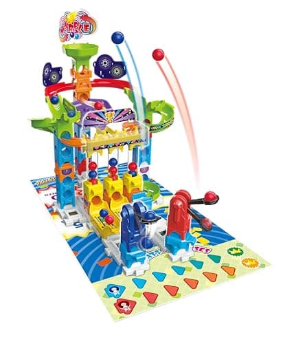 Image of VTech Marble Rush Game Zone, Construction Toys for Kids, 12 Marbles and 62 Building Pieces, Marble Run Track Set with Red vs Blue Game Battle, 4 Games to Play, 4 Years +, English Version