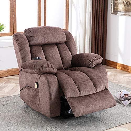 Image of ModernLuxe Recliner Armchair, Power Lift Massage Chair with Heat & Vibration for Elderly, Heavy Duty and Safety Motion Reclining Mechanism, Antiskid Fabric Sofa Contemporary Overstuffed Design, Brown