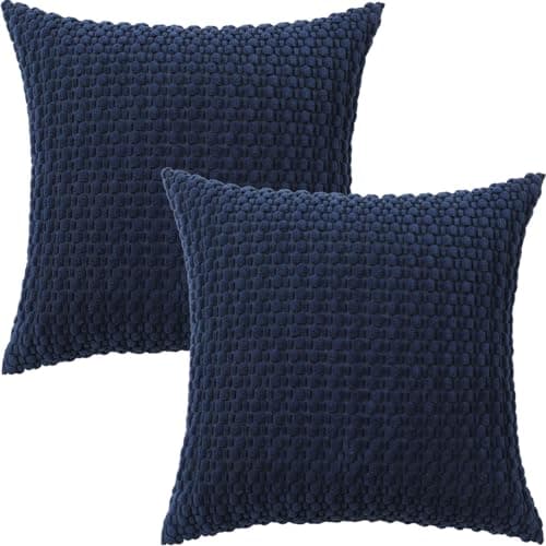 Image of Tennove Cushion Covers 45x45cm Decorative Modern Navy Blue Pillow Cases Pack of 2 Corduroy Boho Soft Throw Pillow Covers Square Pillowcases for Sofa Living Room Bed Home Decor