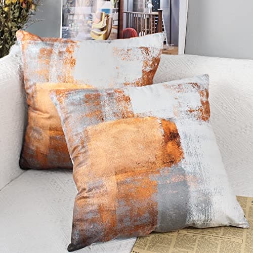 Image of OYIMUA Set of 2 Decorative Velvet Cushion Covers 45 x 45 cm Abstract Art Decor Pillow Case Orange White Cushion Cover 18x18 inches for Outdoor Patio Garden Blench Living Room Sofa Farmhouse Decor