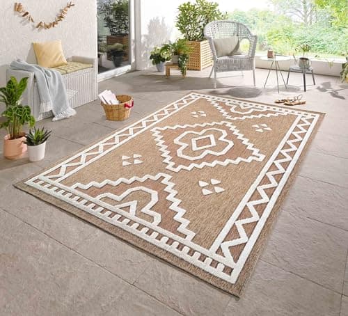 Image of Harper Braided Polypropylene Indoor Rug – Living Room Area Rug - Kitchen Floor Rug - Runner for Hallway, Entryway, Corridor - Beach Picnic Use – Aztec, Diamond, Prism Pattern, Cream, 120x170 cm