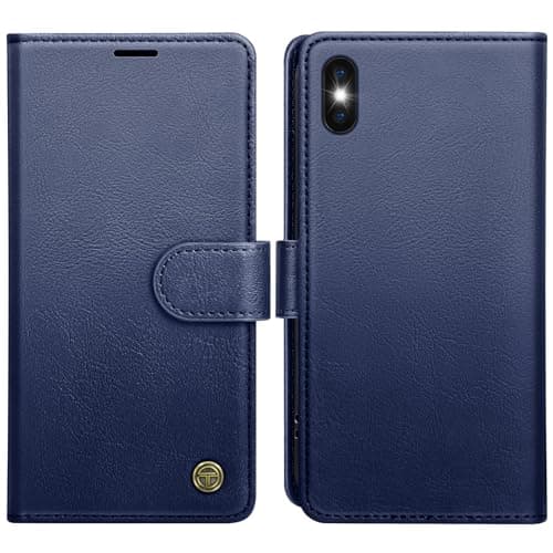 Image of AIMOYU for iPhone X, iPhone XS Case, Flip Wallet Leather Phone Case with [4 Card Slots] [Kickstand] [RFID Blocking] Magnetic Protective Shockproof Cover for iPhone X/XS Phone Case - Blue