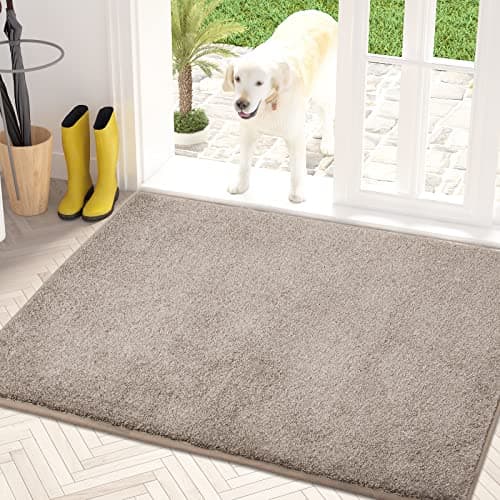 Image of PURRUGS Dirt Trapping Door Mat 80 x 120 cm, Non-Slip Machine Washable Entrance Mat, Dog Doormat, Super Absorbent Entry Rug for Front Door, Back Door, Muddy Shoes and Paws, Taupe