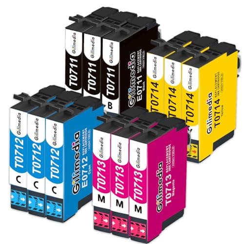 Image of GILIMEDIA T0715 Multipack Ink Cartridges for Epson T0711 T0712 T0713 T0714, for Epson Stylus DX8400 SX215 SX400 SX515W SX600FW SX100 BX300F SX200 SX218 DX7450 DX8450 SX115 SX415 DX7400 Printer 12Pack