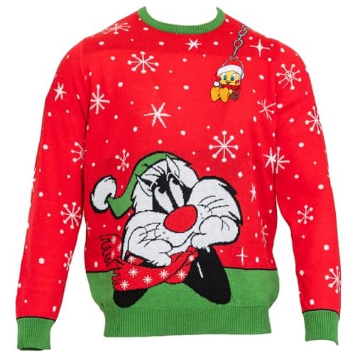 Image of Numskull Official Looney Tunes Unisex Knitted Christmas Jumper, Large - Ugly Novelty Christmas Sweater Gift
