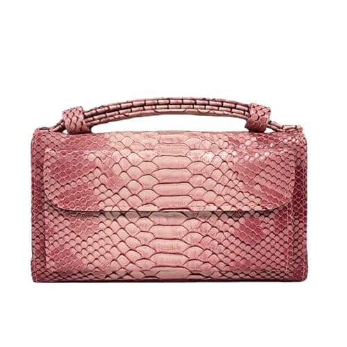 Image of XYMYYXGS Genuine Leather Snake Print Women Chain Shoulder Crossbody Clutch Bag, Pink, One size