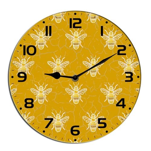 Image of Horienteeon Bee Wall Clock Honeybee Wooden Summer Non Ticking Silent Quartz Bedroom Living Room Office Gym Kitchen Bathroom Patio Decor Decorative Clocks Round 10"