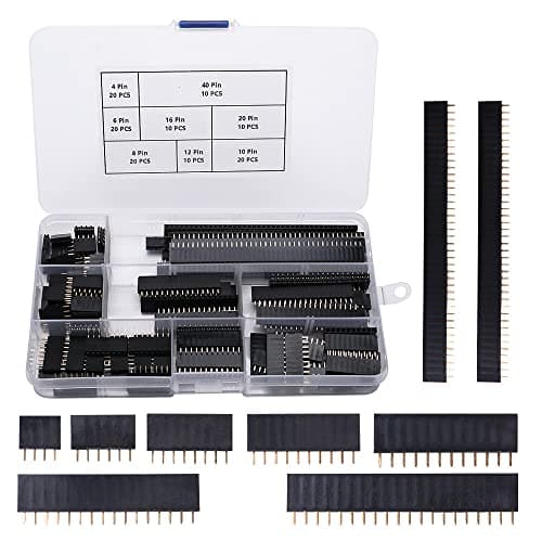 Image of VooGenzek 120 PCS 2.54mm Breakaway PCB Board Pin Header Connector Strip Assortment Kit, Female Pin Header Socket Connector Strip, for Arduino Stackable Shield (4/6/8/10/12/16/20/40 Pin)