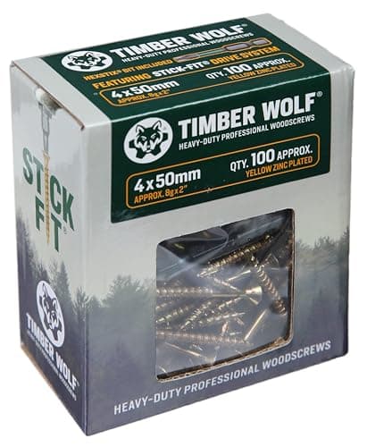 Image of Timber Wolf TW40050 Woodscrews - 4.0 x 50mm - Box of 100, Zinc & Yellow (Gold)