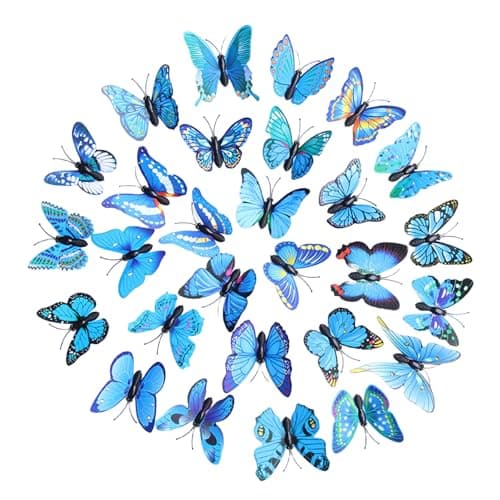 Image of AYNKH 50 Pack Butterflies Decoration with Safety Pins, PVC Blue Butterfly Safety Brooch for Decoration Curtains, Dining Table, Office