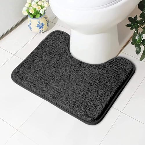 Image of AUAUY Absorbent Toilet Mat, Non Slip Extra Soft Bathroom Pedestal Mat, Microfiber Fluffy Shaggy Toilet Rug, Machine-Washable Quick Dry Bath U-shape Thick Toilet Rug for Bathroom, 50x40cm(Dark Grey)