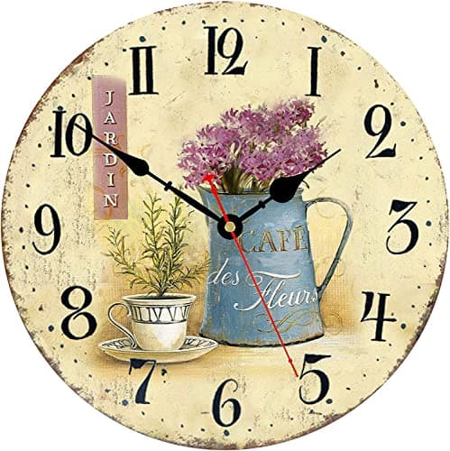 Image of Toudorp Cafe Cup and Flowers Wall Clock, 12 Inch Battery Powered Silent Clocks, Unusual Vintage Shabby Chic Kitchen Wall Clocks Decorative for Bedroom Living Room Bathroom