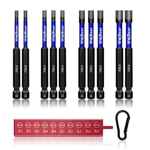 Image of WojBear 10Pcs Magnetic Flat Head Impact Driver Bits, 75 mm Long Slotted Screwdriver Bits, SL3*2 SL4*4 SL5*4 SL6*2