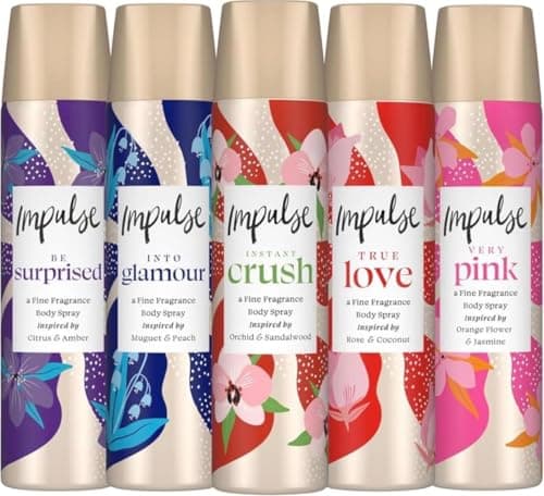 Image of Impulse Body Spray for Women, 5x75ml - Bundle Instant Crush, Into Glamour, True Love, Very Pink, Be Surprised- Women’s Fragrance Sprays