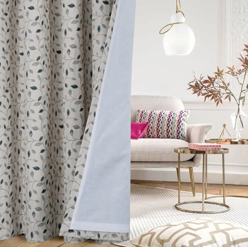 Image of always4u Floral Jacquard Curtains Pencil Pleat Lined Curtain for Living Room/Bedroom/Kitchen Room Darkening Blue Leaf Window Decoration Drapes 1 Pair W66*L90 Inches