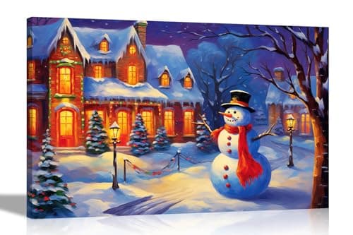 Image of Artley Prints - Snowman Painting Christmas Canvas Wall Art Prints Home Decor Framed Colourful Pictures Reprint 51 x 35cm (20 x 14 inches)
