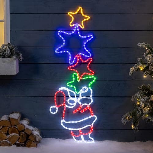 Image of Christow Santa Star Christmas Light Outdoor Decoration, Energy Efficient LED Rope Light, Wall Mountable Silhouette, Mains Operated (127cm)
