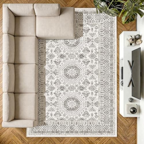 Image of Decoranddecor Monochrome Rugs For Bedroom, 200x290cm – Washable, Low Pile, Pet Friendly, Timeless Design Living Room Easy Clean Durable Carpet – Vassia