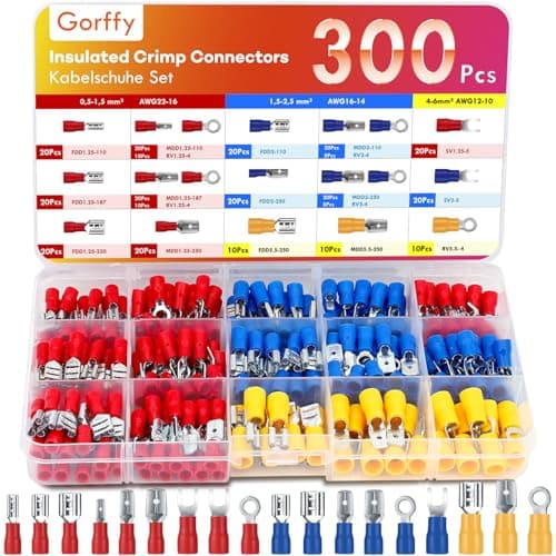 Image of Gorffy Crimp Connectors 300 Pcs, Auto Electrical Connector 0.5-6.0mm², Male Female Spade Connectors Kit, Ring Wire Connector, Crimp Terminal for Wiring
