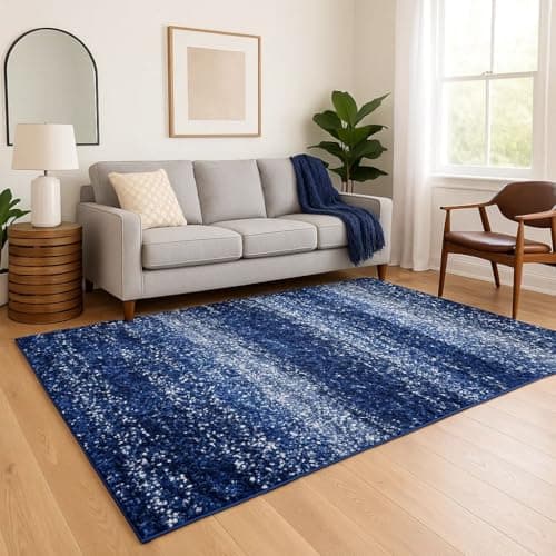 Image of Dark Blue Navy Stripe Pattern Shaggy Rug Soft Cushioned Fibres for Living Room Bedroom 80cm x 150cm (2ft 7" x 4ft 11")