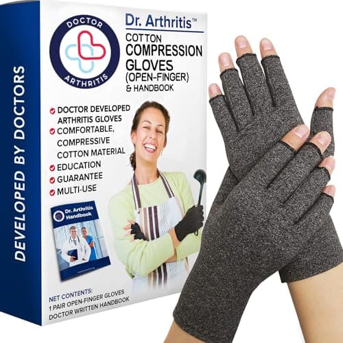 Image of Doctor Developed Compression Gloves & Doctor Handbook - Arthritis Gloves for Women & Men - Carpal Tunnel Relief, Arthritis, Raynauds (Grey, M)