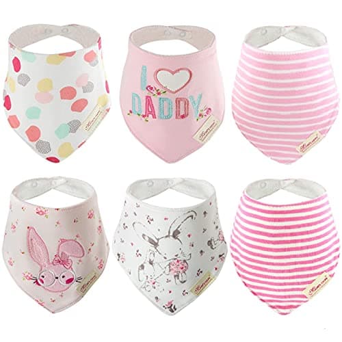 Image of Discoball 6 PCS Lovely Infant Baby and Toddler Bandana Drool Bibs 100% Absorbent Cotton Front Saliva Towel Dribble Bibs, Pink Pack(girl Design), 26