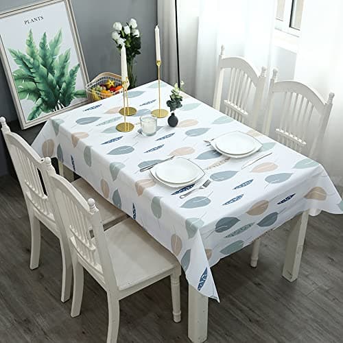 Image of Aisszhao 137 * 180cm Wipe Clean PVC Tablecloth,Leaves Pattern Rectangular Large Easy Care Table Cover Reusable Oil-proof Washable Table Cloth for Holiday Dinner Outdoor Picnic