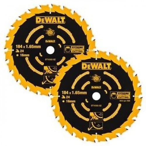 Image of Dewalt DT10302 2 x Circular Saw Blades 184 x 16 x 24T Extreme Framing DWE560