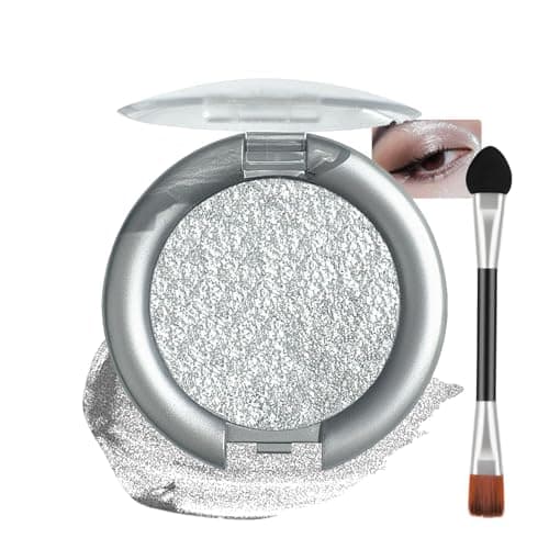 Image of Single Colour Shimmering Pearlescent Eyeshadow Palette with Brush - Highly Pigmented Waterproof Sparkle for Inner Corner and Brow Bone Highlight, Buildable Glitter for Day and Night (Silver)