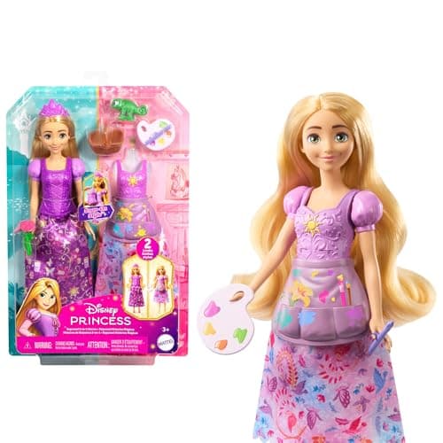 Image of Mattel Disney Princess Toys, Rapunzel Fashion Doll with 2 Looks, 9 Accessories, 2 Snap-On Bodices & 2 Skirts, 2-in-1 Stories Inspired by Disney Tangled, JBG09