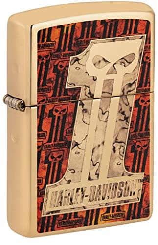 Image of Zippo Windproof Lighter, Harley-Davidson Design – High Polished Brass, Fusion – Refillable, Reusable, Windproof Design – Comes in Gift Box – Made in USA