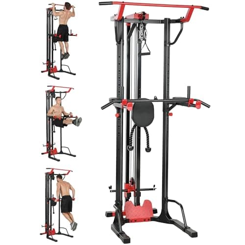 Image of SPORTNOW Power Tower with Lat Pull down Machine, Pull up Bar, Dip Station and Push up Bar, Adjustable Height Multifunction Power Pack for Home Gym Strength Training, 300kg Capacity