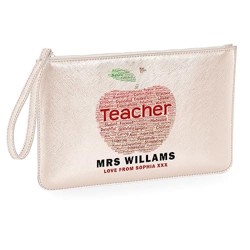 Image of Apple Art Personalised Teacher Boutique Accessory Pouch School Leaving Gift for Teacher,Teacher appreciation gift #TT Rose Gold O/S
