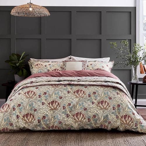Image of Morris & Co William Morris Dove Grey & Wine 3 Piece Duvet Cover Set (Double 200 x 200cm)
