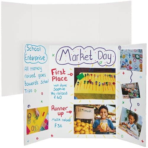 Image of Baker Ross FN681 Small White Presentation Boards – Pack of 4, Display Boards for Crafts, Presentations, Table Top Projects