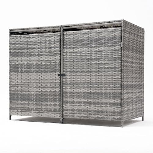 Image of Warmiehomy Double Wheelie Bin Storage, Wheelie Bin Shed, Outdoor Garden Hideaway Bin Store Storage for 2 Wheelie Bins, 147 * 76.5 * 111cm, Grey