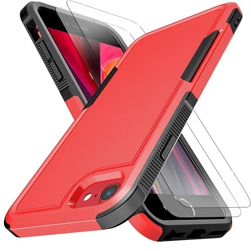 Image of KaiMai for iPhone 8 Plus Case, iPhone 7 Plus Case [10 FT Military Grade Drop Protection] [Non-Slip] [2 pcs TPE HD Screen Protector] Heavy Duty Full-Body Shockproof Case for iPhone 7 Plus/ 8 Plus-Red