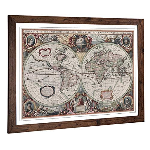 Image of Framed Print of Henricus Hondius II - Vintage World Map Art Design | Wall Art Picture A2 / 24.5 x 18 Inch / 62 x 45 cm | Home Decor for Kitchen, Living Room, Dining Room, Bedroom, Hallway, Office