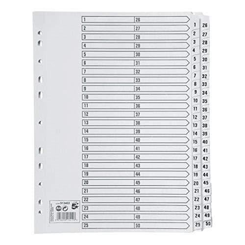 Image of 5 Star Index 230 micron Card with Clear Mylar Tabs 1-50 A4 White