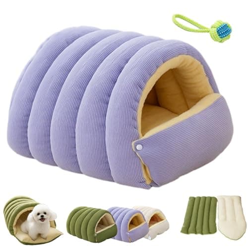 Image of CutyPet Winter Cave, Warmth Cozy Comfort Plush Pet Cave, Soft Fluffy Warm Cozy Monster Cat Bed with Removable Cushion, Washable Non-Slip Pet Sleeping Bag for Indoor Cats Small Dogs (Purple, M)