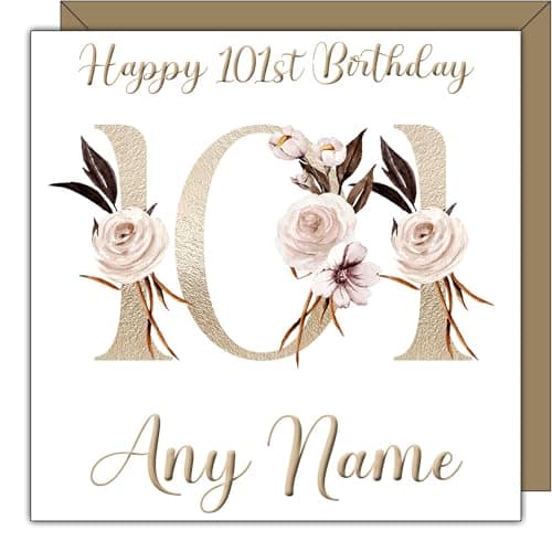 Image of Personalised 101st Birthday Card - One hundred and one Birthday card for women - Custom Name Floral greeting card for her - 101 today
