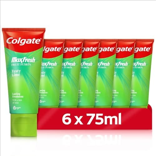 Image of Colgate Max Fresh Fruit Fusion Zesty Lime Flavoured Toothpaste 75ml x 6 - Citrus Flavours with Refreshing Mint - with FreshFX Technology - Fluoride Protection - Fights Cavities - Protects Enamel