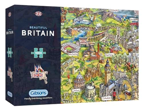 Image of Gibsons Beautiful Britain 1000 Piece Jigsaw Puzzle for Adults - British Icons Map by Maria Rabinky - Premium Sustainable Puzzle Made in the UK/EU